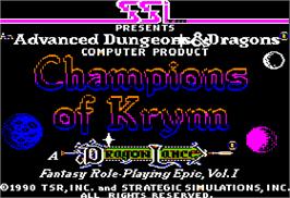 Title screen of Champions of Krynn on the Apple II.