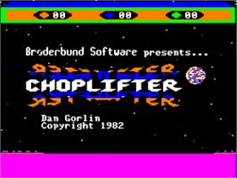 Title screen of Choplifter! on the Apple II.
