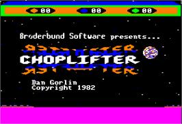 Title screen of Choplifter on the Apple II.