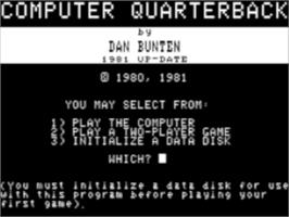 Title screen of Computer Quarterback on the Apple II.