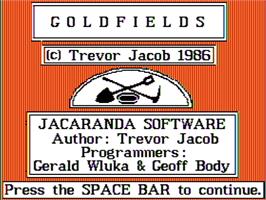 Title screen of Goldfields on the Apple II.