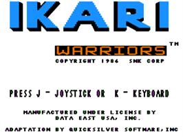 Title screen of Ikari Warriors on the Apple II.