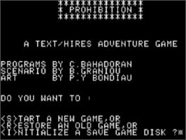 Title screen of Prohibition on the Apple II.