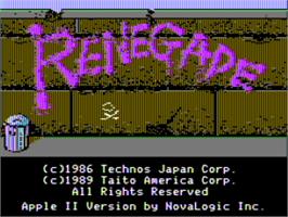Title screen of Renegade on the Apple II.