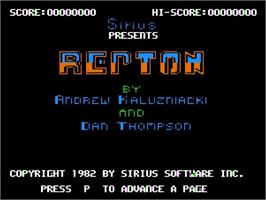 Title screen of Repton on the Apple II.