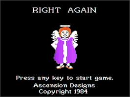 Title screen of Right Again on the Apple II.