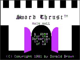 Title screen of Swordthrust on the Apple II.