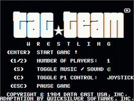 Title screen of Tag Team Wrestling on the Apple II.