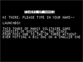 Title screen of Towers Of Hanoi on the Apple II.