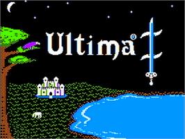 Title screen of Ultima I: The First Age of Darkness on the Apple II.