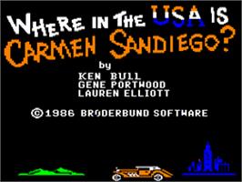 Title screen of Where in the U.S.A. Is Carmen Sandiego? on the Apple II.