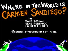 Title screen of Where in the World Is Carmen Sandiego? on the Apple II.