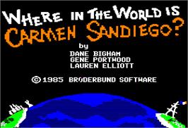 Title screen of Where in the World is Carmen Sandiego on the Apple II.