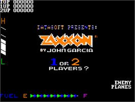 Title screen of Zaxxon on the Apple II.