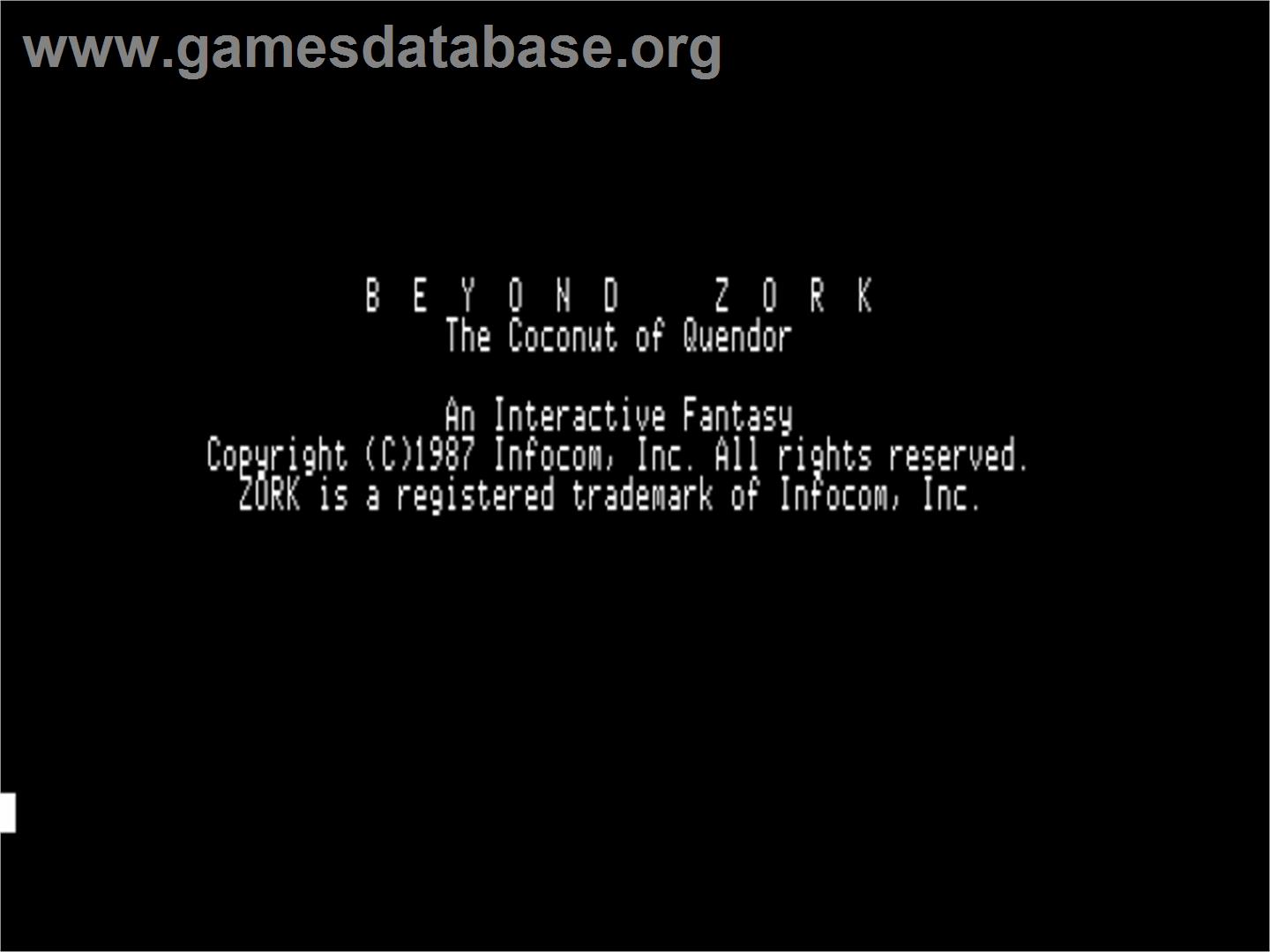 Beyond Zork: The Coconut of Quendor - Apple II - Artwork - Title Screen