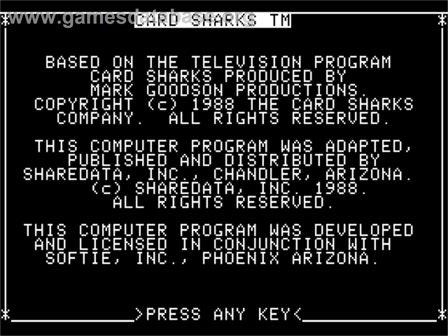 Card Sharks - Apple II - Artwork - Title Screen
