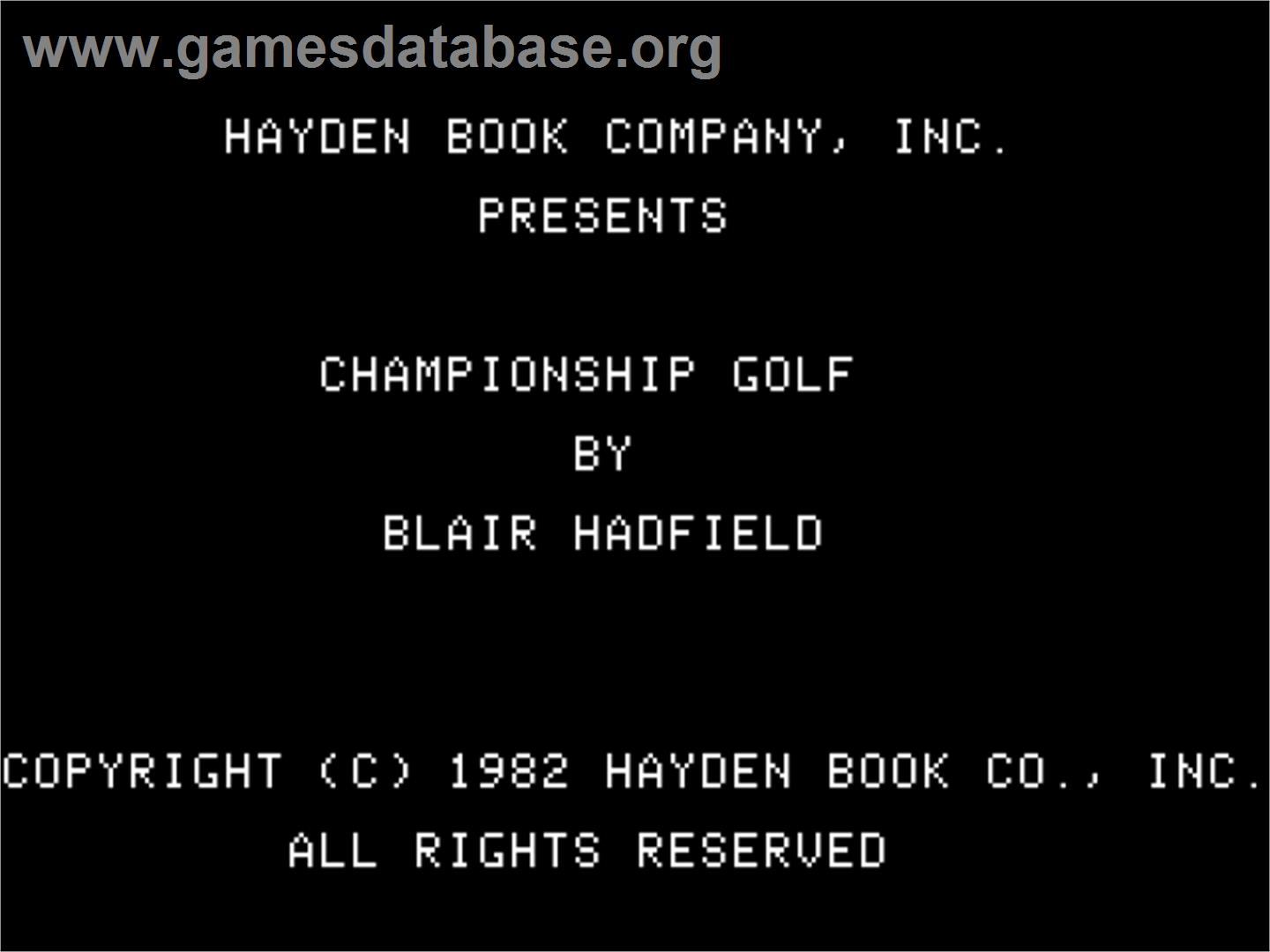 Championship Golf - Apple II - Artwork - Title Screen