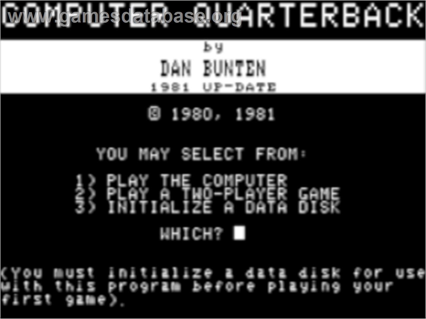 Computer Quarterback - Apple II - Artwork - Title Screen