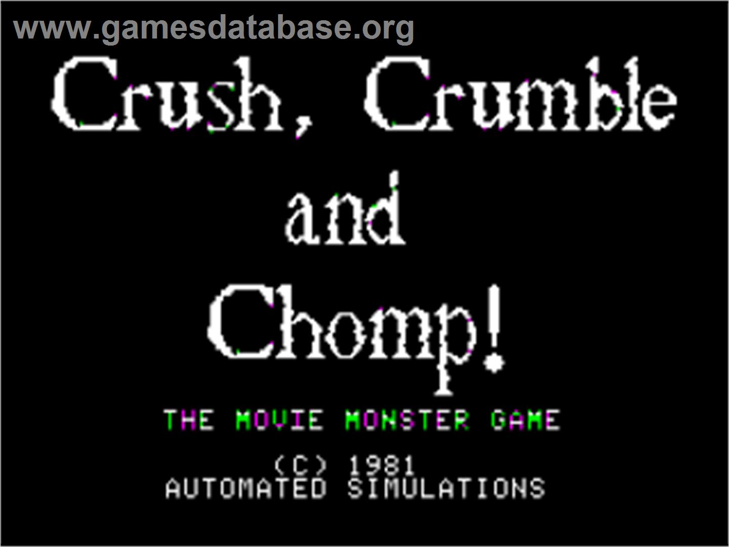 Crush, Crumble and Chomp! - Apple II - Artwork - Title Screen