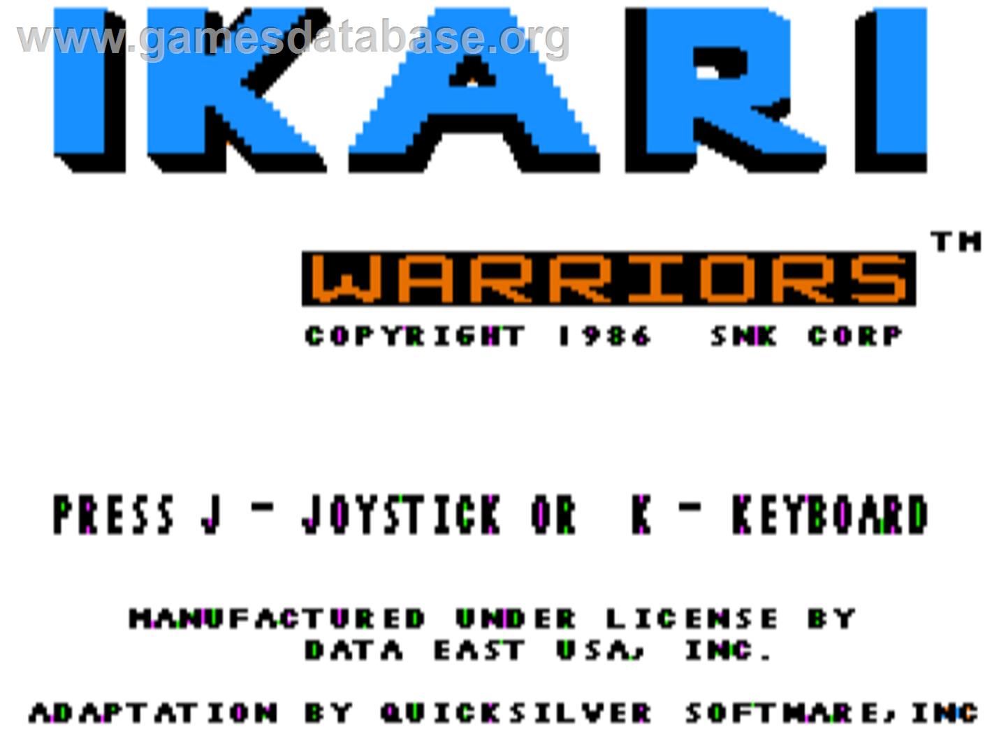 Ikari Warriors - Apple II - Artwork - Title Screen