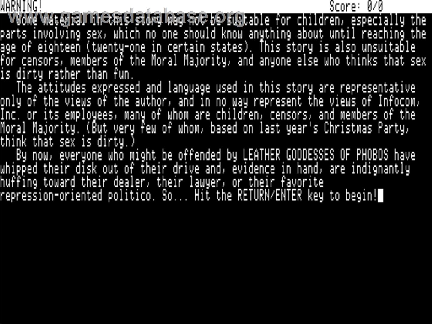 Leather Goddesses of Phobos - Apple II - Artwork - Title Screen