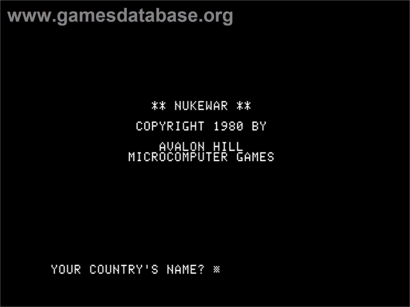Nukewar - Apple II - Artwork - Title Screen