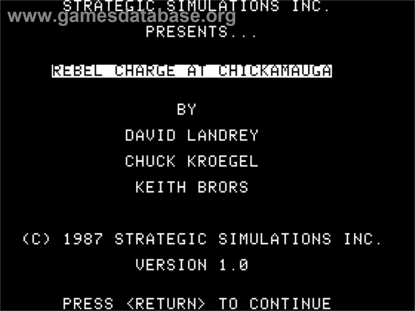 Rebel Charge At Chickamauga - Apple II - Artwork - Title Screen