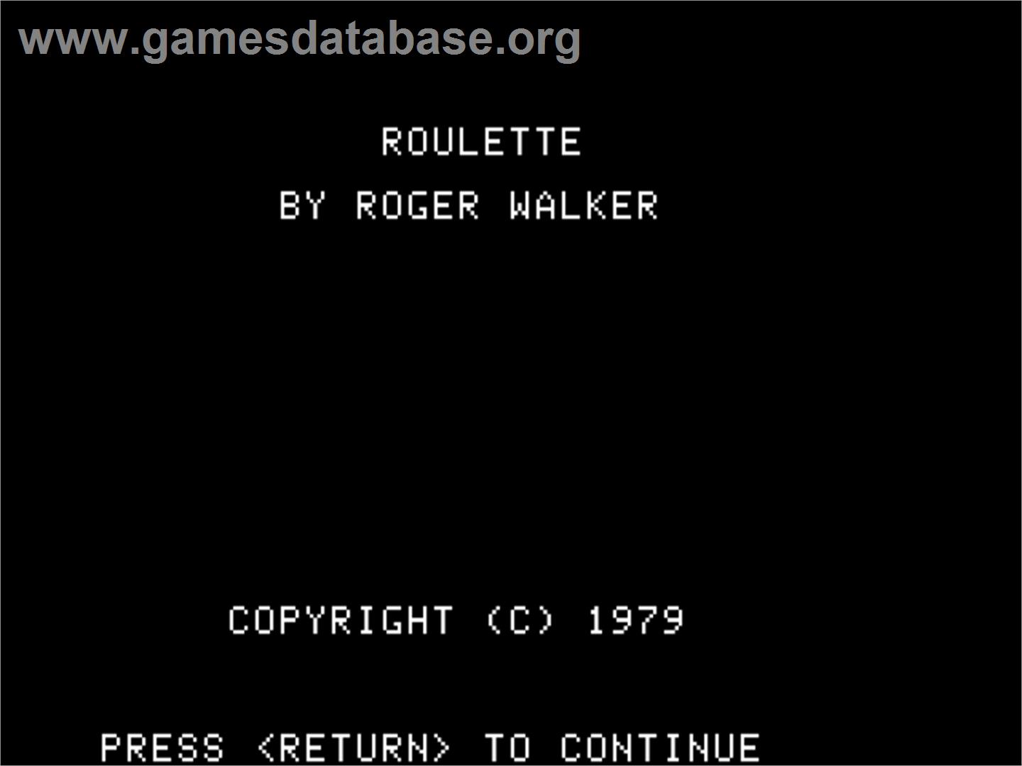 Roulette - Apple II - Artwork - Title Screen