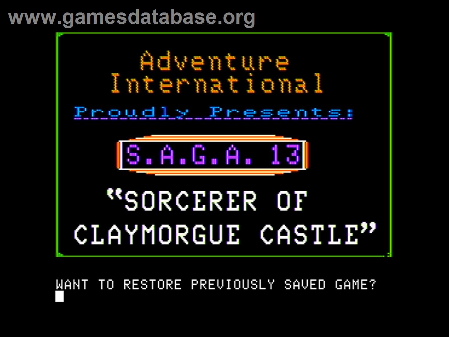 Sorcerer of Claymorgue Castle - Apple II - Artwork - Title Screen