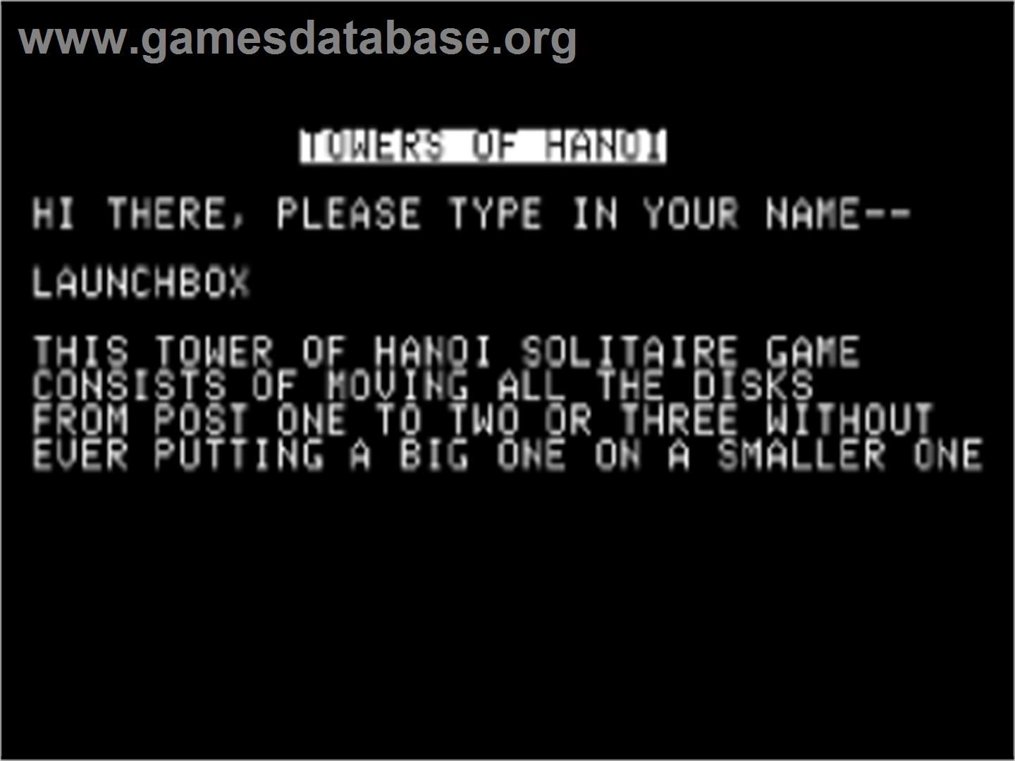 Towers Of Hanoi - Apple II - Artwork - Title Screen