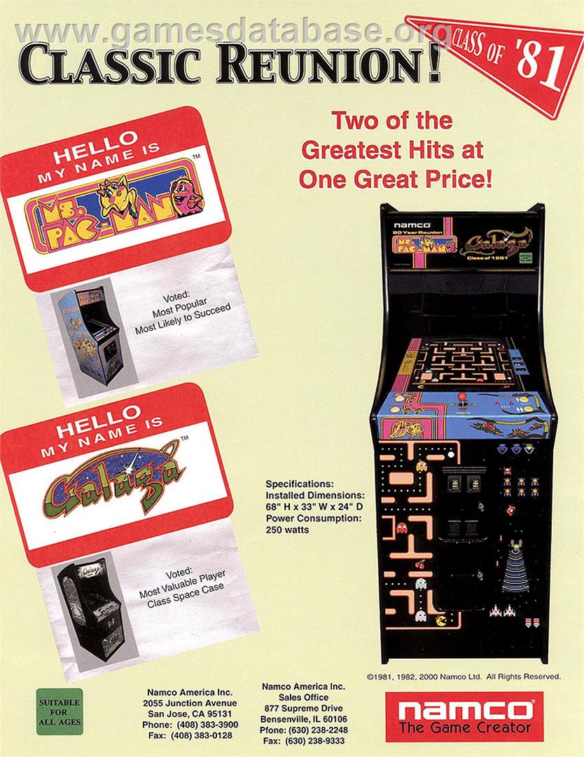 Ms. Pac-Man/Galaga - 20th Anniversary Class of 1981 Reunion - Arcade - Artwork - Advert