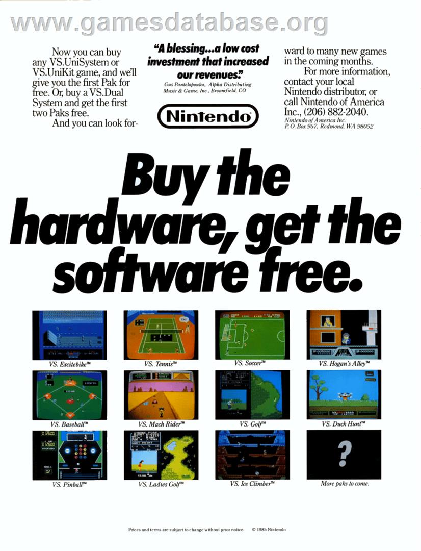 Vs. Soccer - Nintendo Arcade Systems - Artwork - Advert