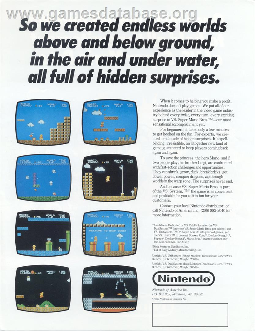 Vs. Super Mario Bros. - Nintendo Arcade Systems - Artwork - Advert