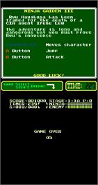 Game Over Screen for Ninja Gaiden Episode III: The Ancient Ship of Doom.