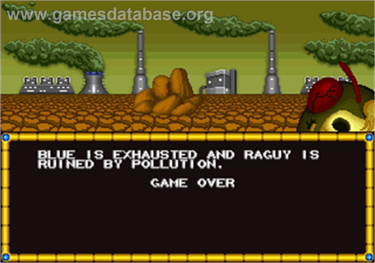 Blue's Journey / Raguy - Arcade - Artwork - Game Over Screen