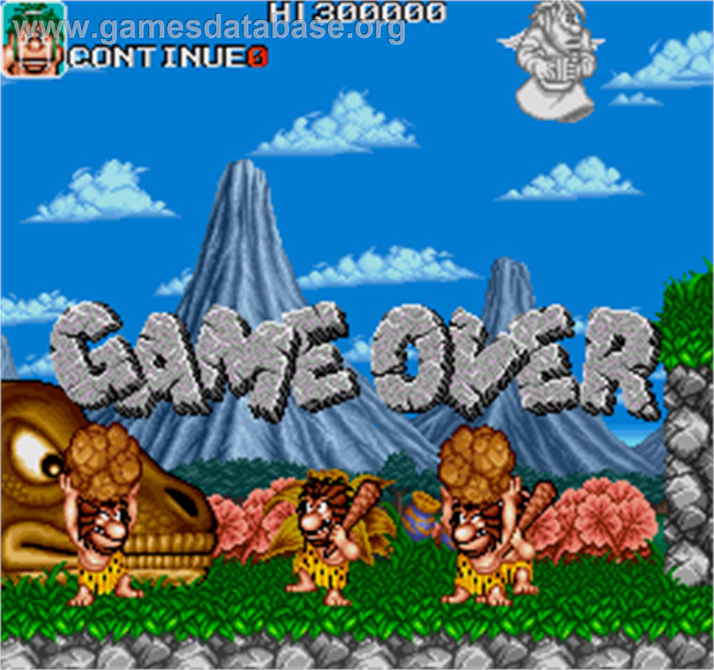 Caveman Ninja - Arcade - Artwork - Game Over Screen