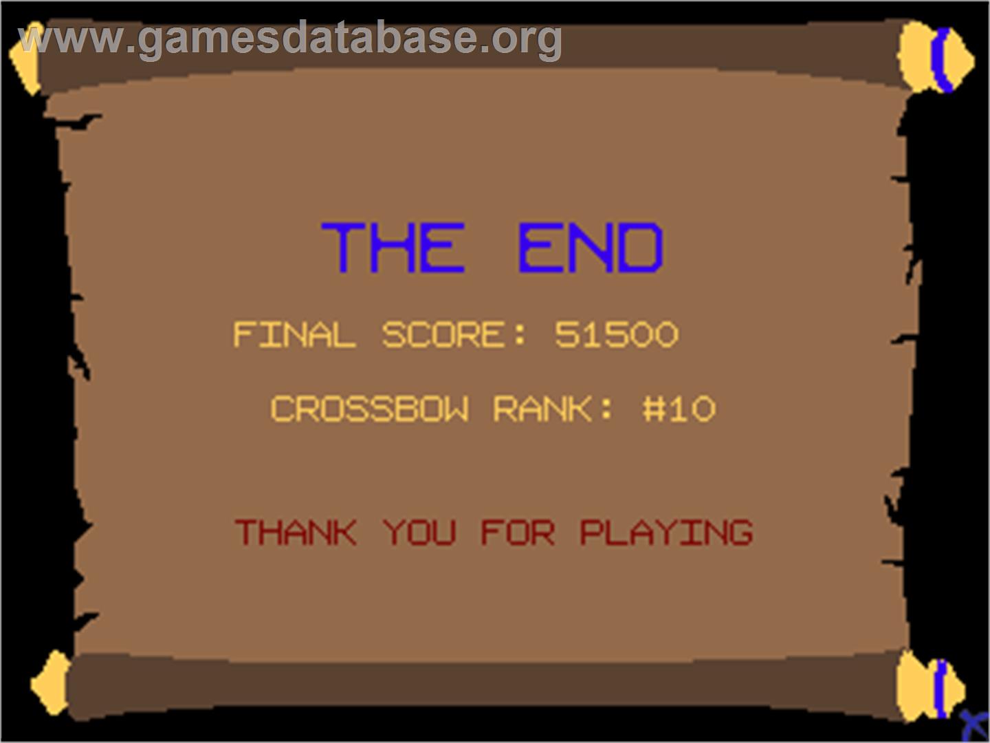 Crossbow - Arcade - Artwork - Game Over Screen