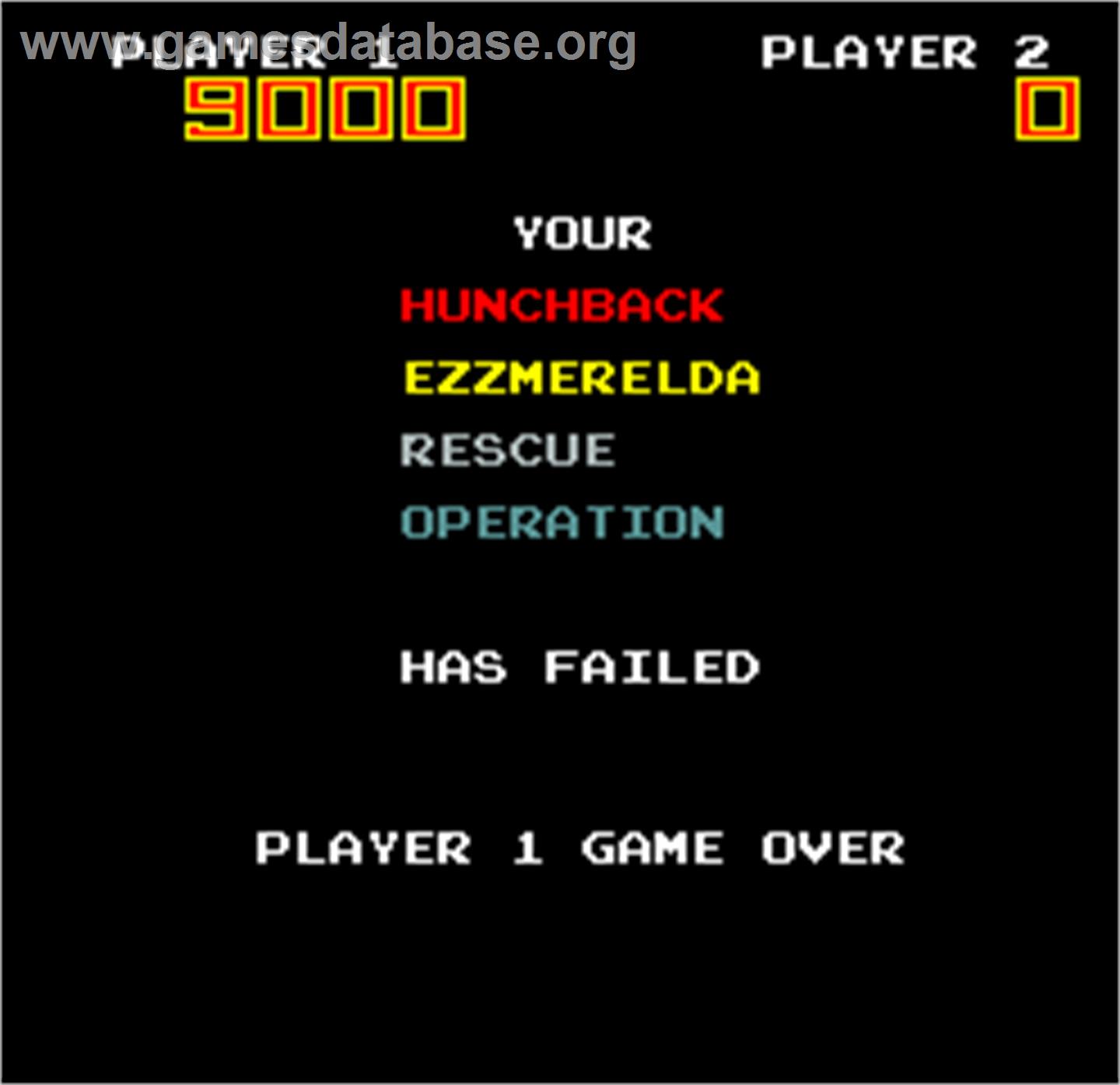 Hero in the Castle of Doom - Arcade - Artwork - Game Over Screen