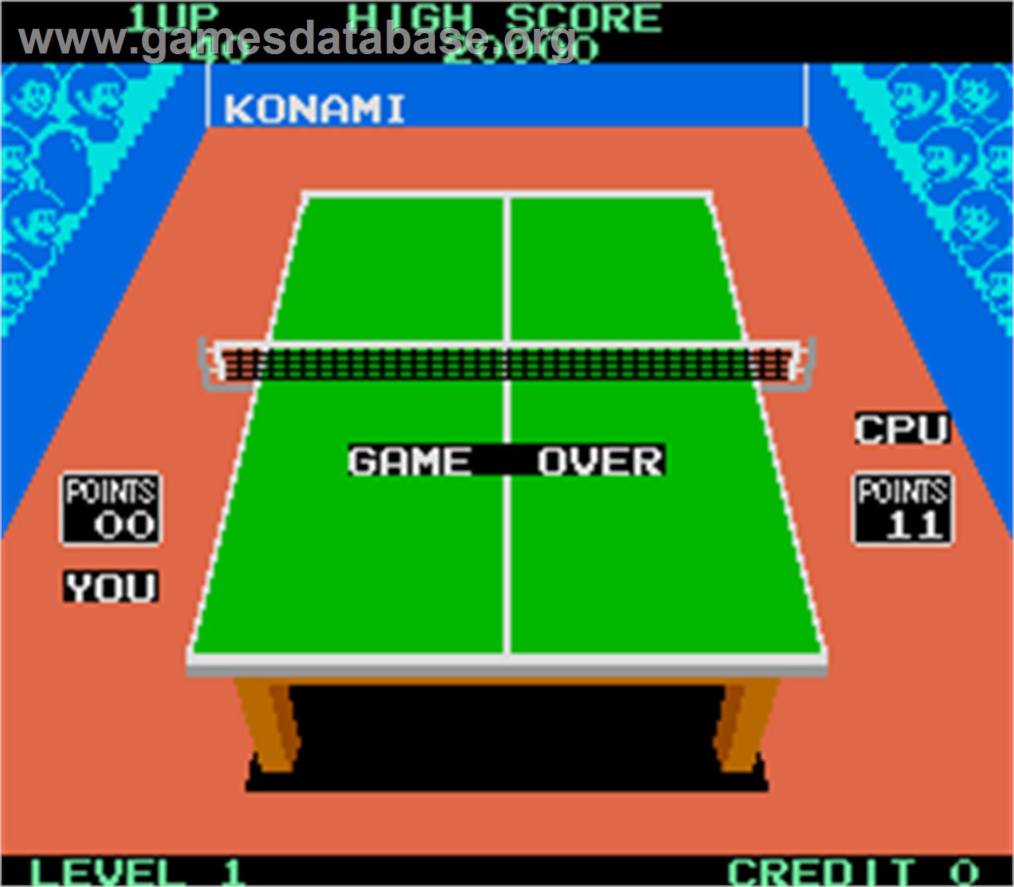 Konami's Ping-Pong - Arcade - Artwork - Game Over Screen