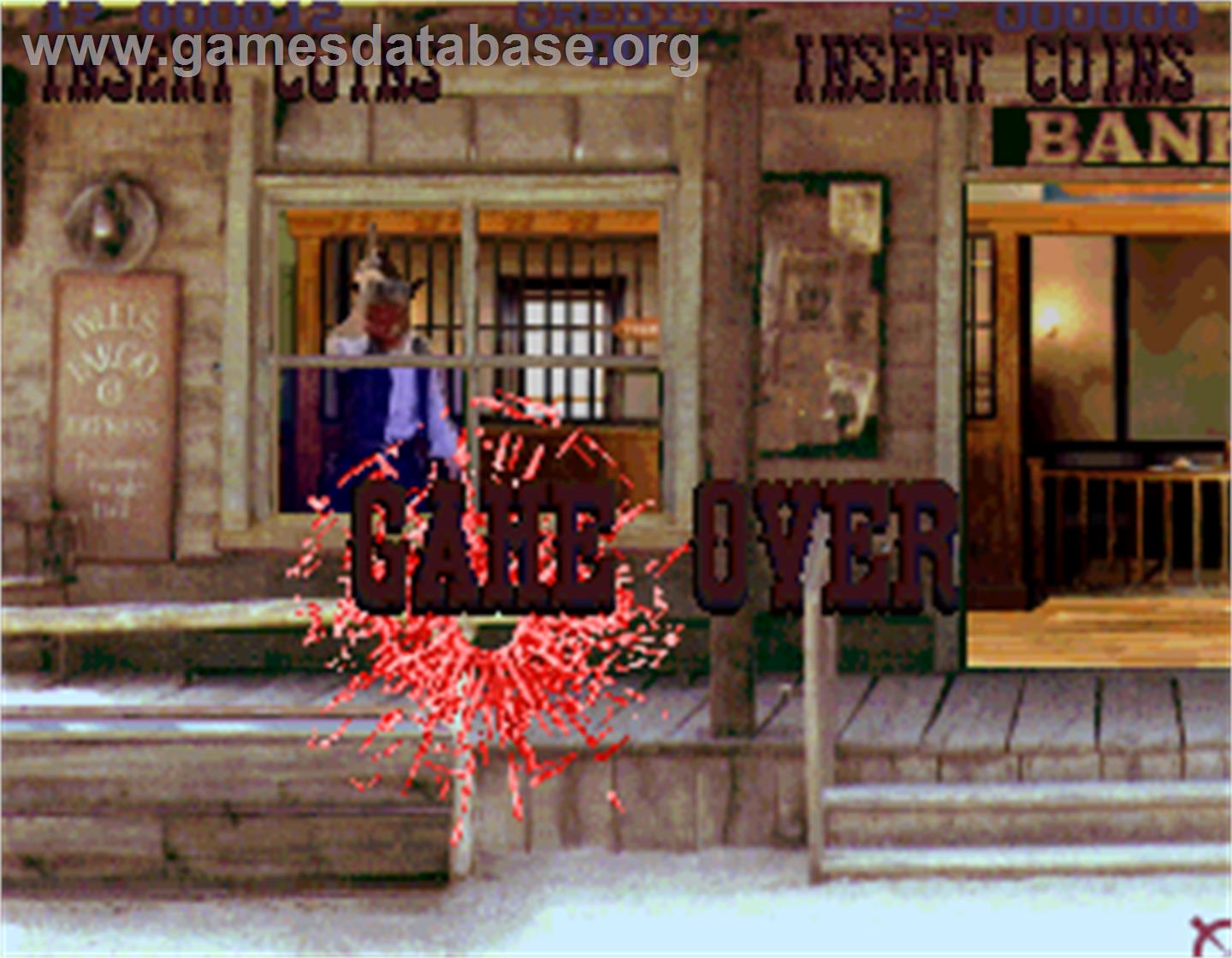 Lethal Enforcers II: Gun Fighters - Arcade - Artwork - Game Over Screen