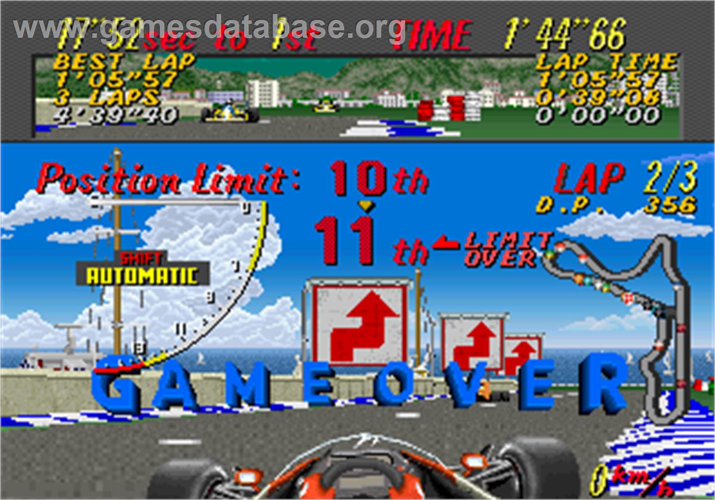Super Monaco GP - Arcade - Artwork - Game Over Screen