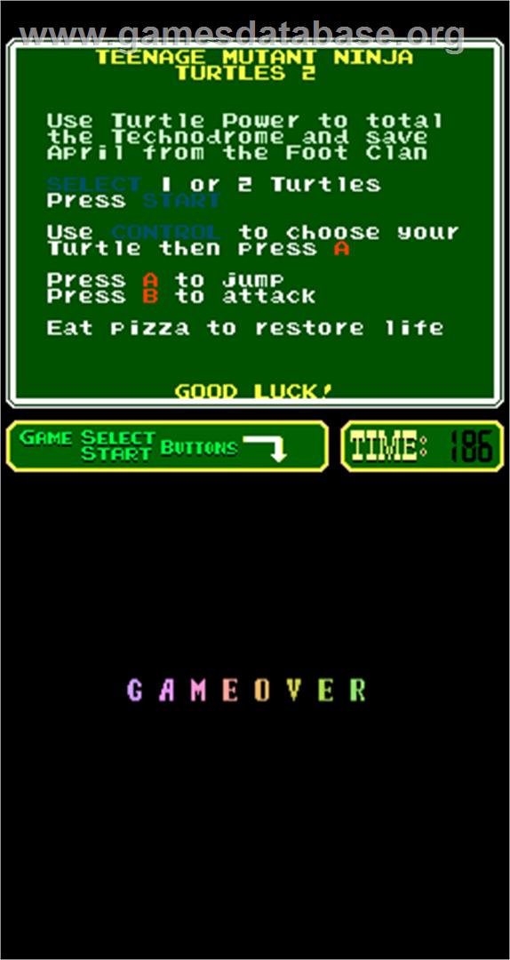 Teenage Mutant Ninja Turtles II: The Arcade Game - Arcade - Artwork - Game Over Screen