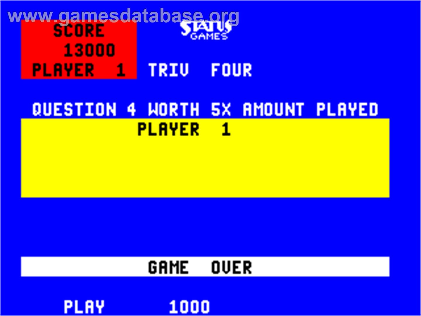 Triv Four - Arcade - Artwork - Game Over Screen