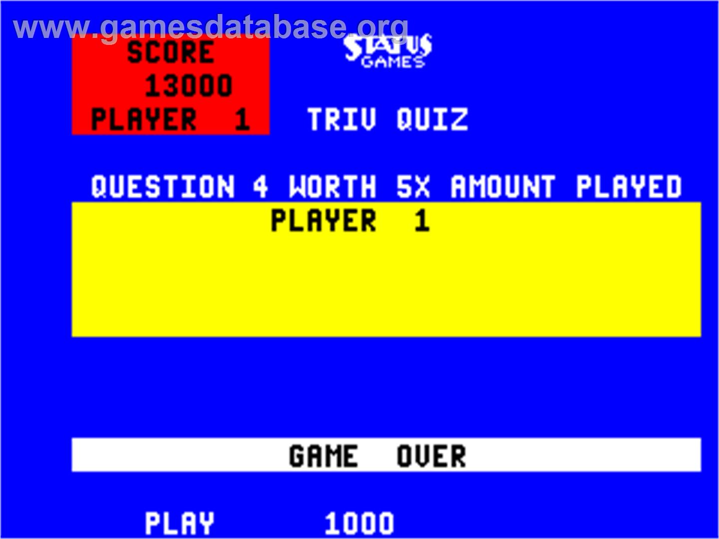 Triv Quiz - Arcade - Artwork - Game Over Screen