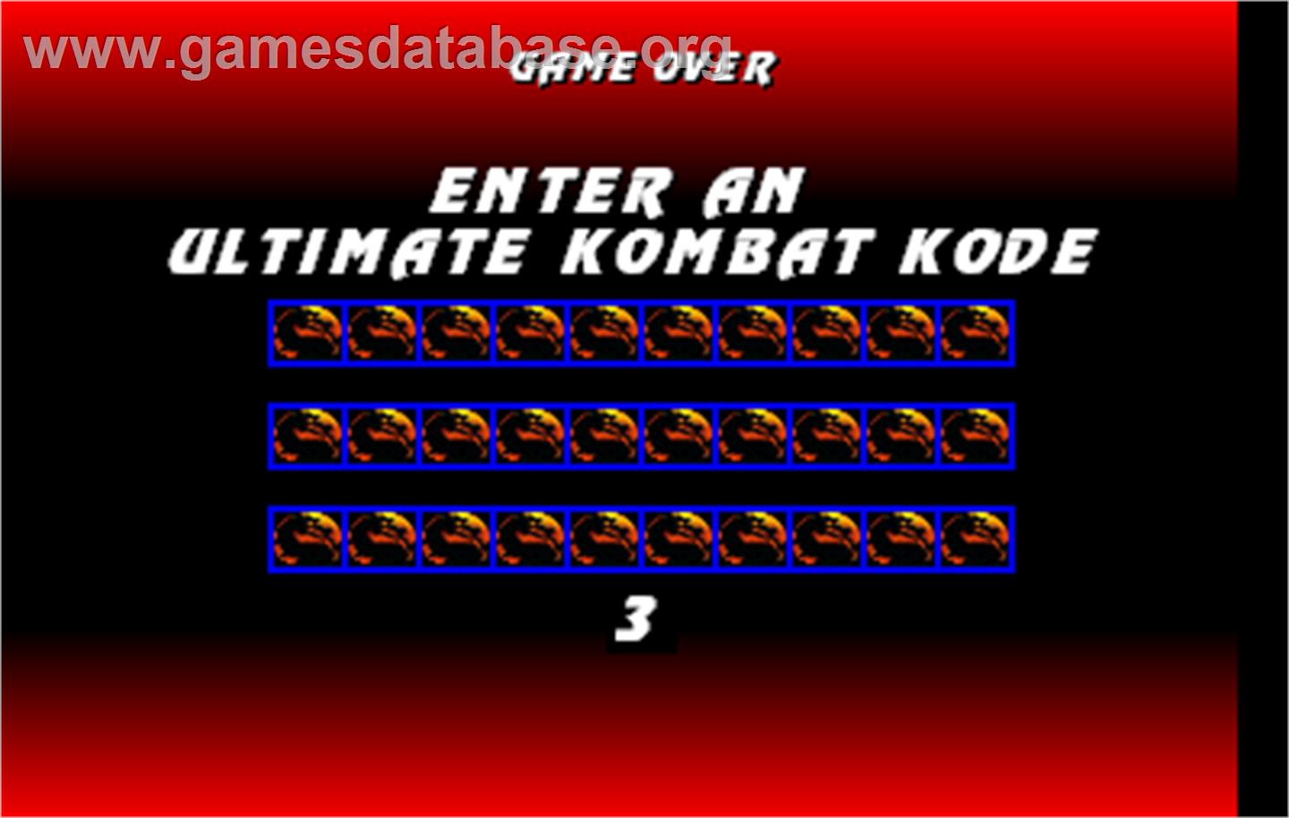Ultimate Mortal Kombat 3 - Arcade - Artwork - Game Over Screen