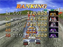 High Score Screen for 18 Wheeler Deluxe.
