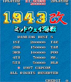High Score Screen for 1943 Kai: Midway Kaisen.