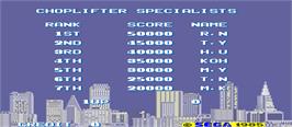 High Score Screen for Choplifter.