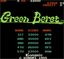 High Score Screen for Green Beret.