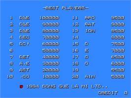 High Score Screen for Pang Pang.